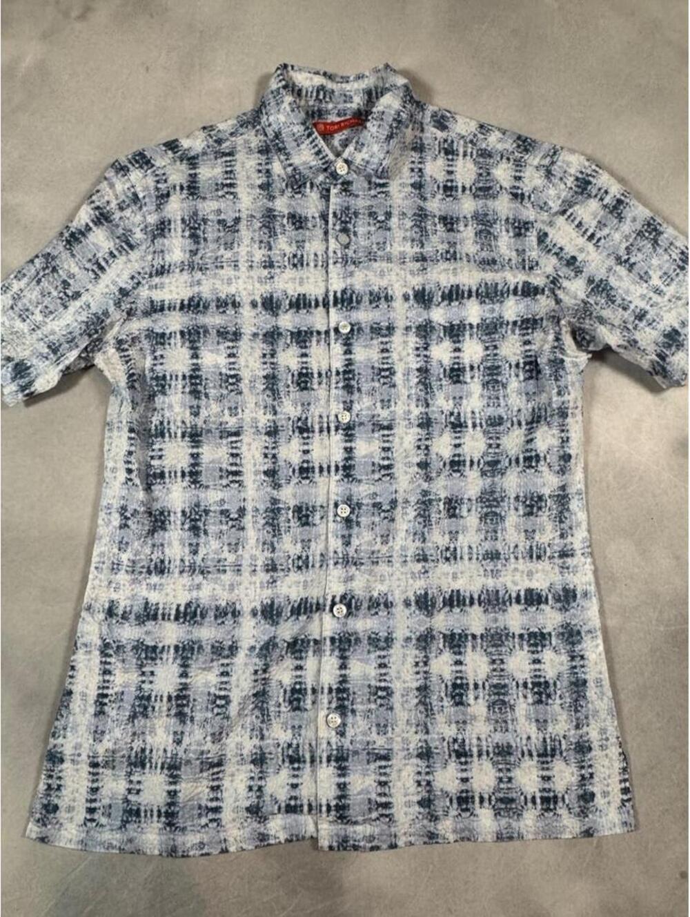 Tori Richard Blue White Abstract Hawaiian Aloha Shirt Men’s Small